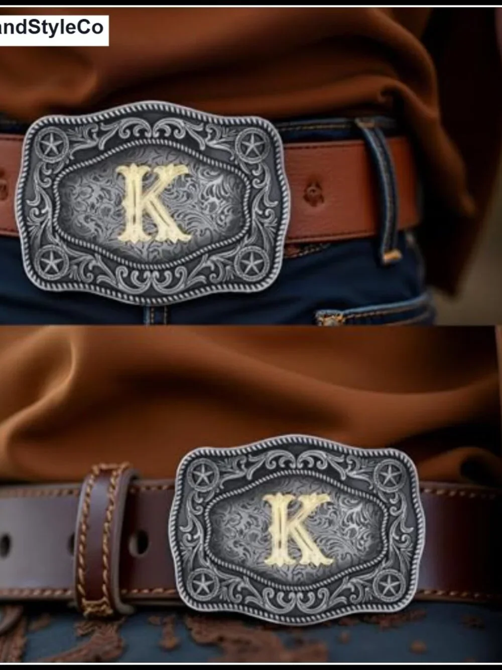 Western Cowboy Belt Buckle with Initial Letter, Zinc Alloy, Men Women